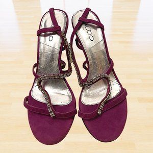 BRAND NEW Heeled Sandal • Swarovski Straps • Purple Suede • Size 38 • ALDO